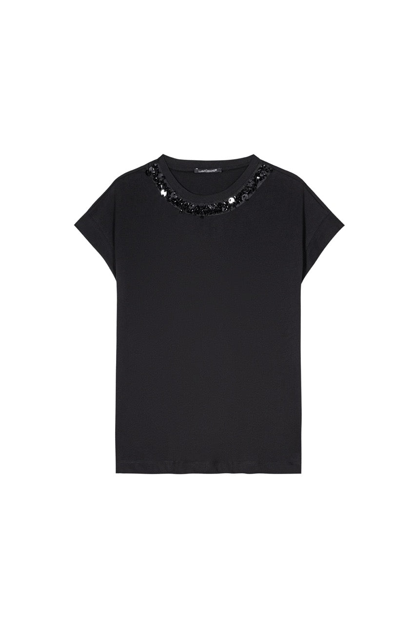 T-shirt - 338340-7921 - zwart -  Luisa Cerano