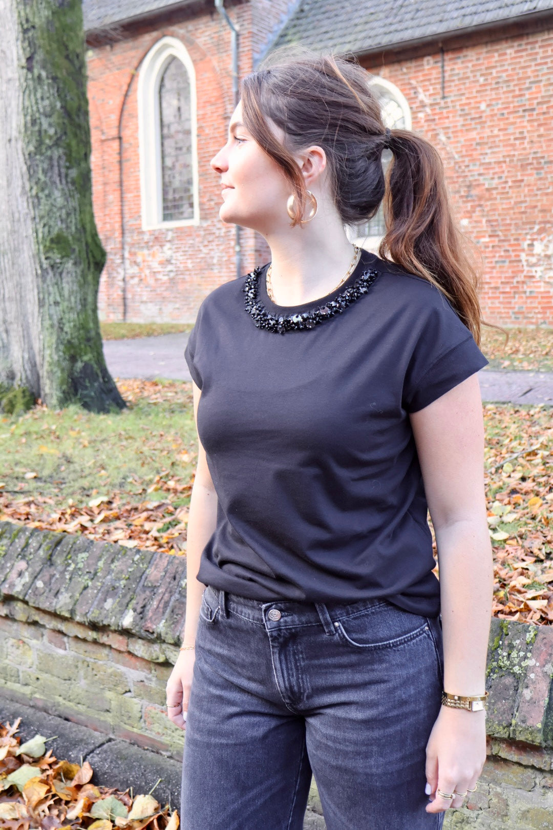 T-shirt - 338340-7921 - zwart -  Luisa Cerano