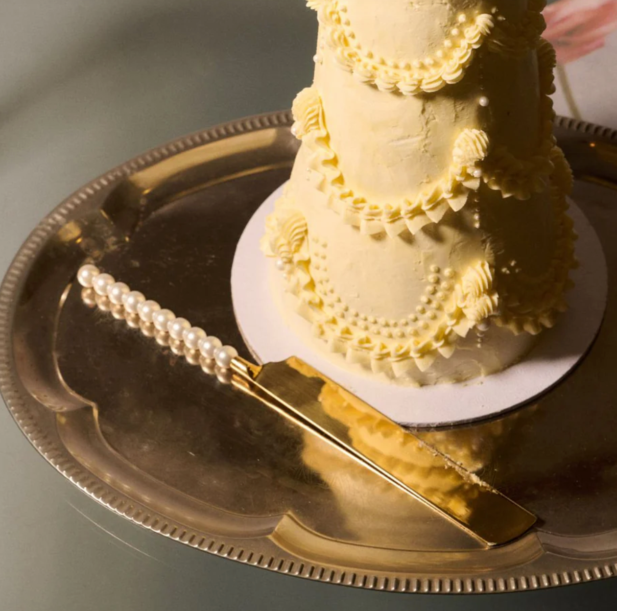 Set of pearl cake knife and server | taart bestek | de lepelclub